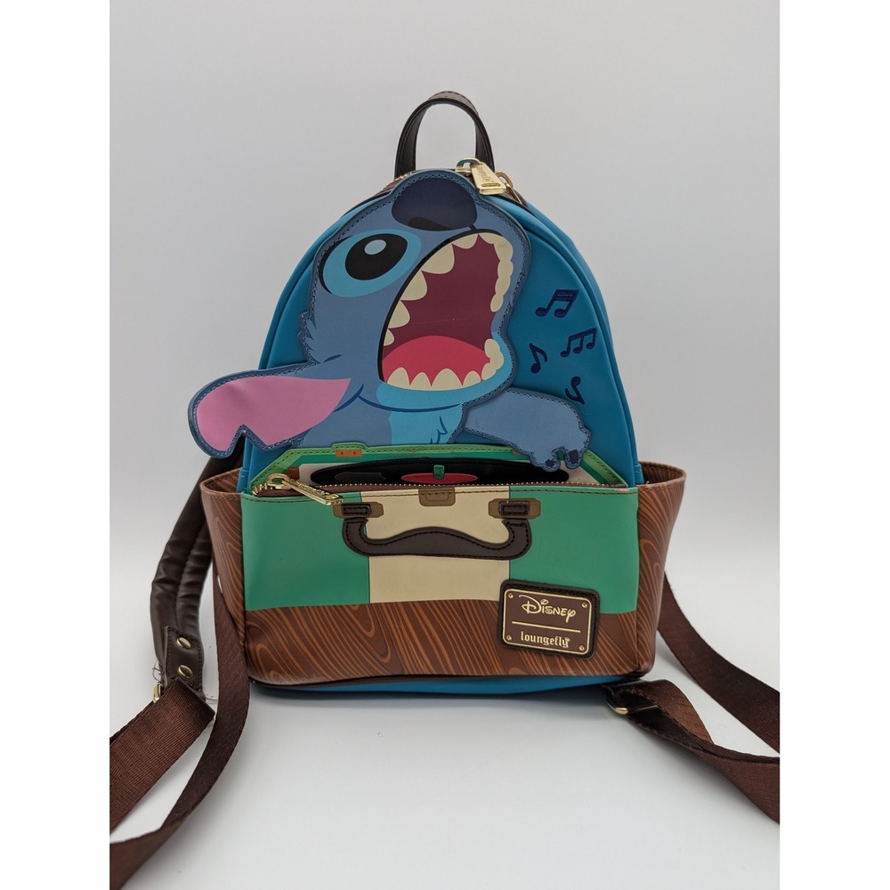 Disney Loungefly Stitch Record Player Mini Backpack Blue Brown WDBK2375